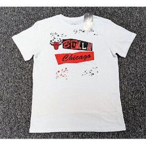 🆕 🏀CHICAGO BULLS CREW NECK SHORT SLEEVE - SPLATTER - T-SHIRT - WHITE - MEN